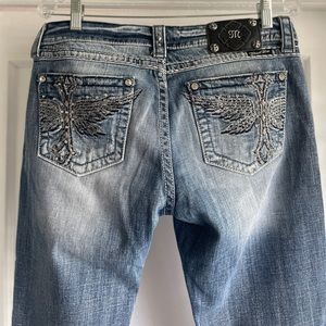 Vintage Y2K Miss Me bedazzled embroidered bootcut lowrise distressed jeans sz 29